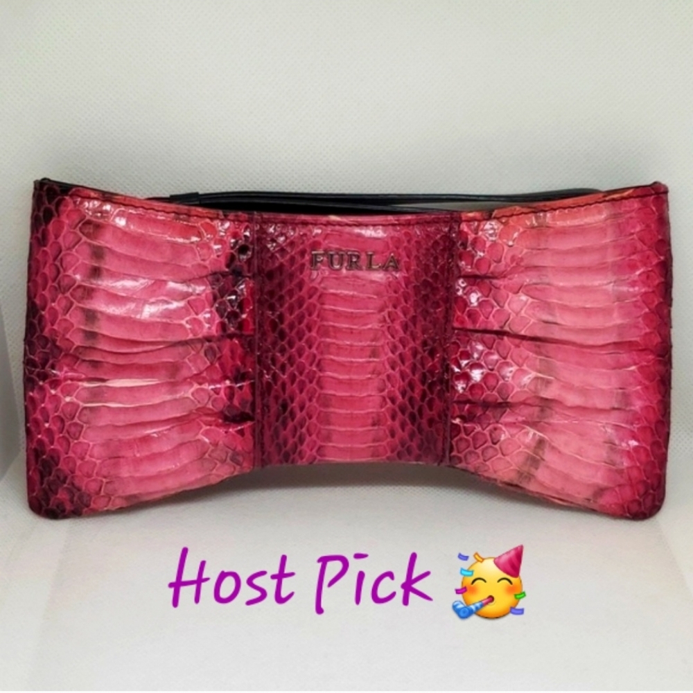 Furla RARE pink bow wristlet EUC